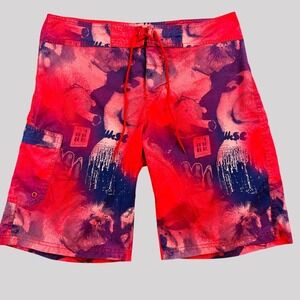 Boardshorts Mens Medium 34x10 Red Blue WESC Swedish Design Swimming Trunks Beach
